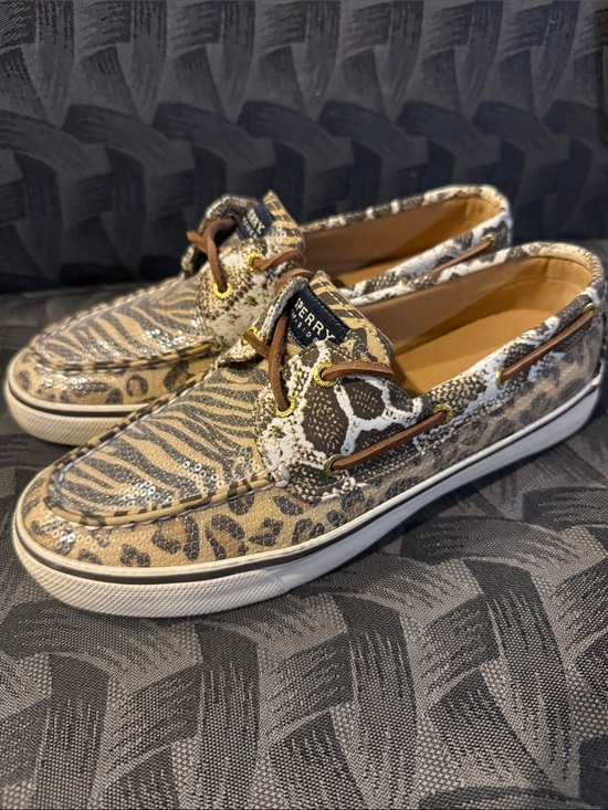 Sperry Shoes - Sperry Top-Sider Women’s Sequin Leopard Animal Print Boat Shoes Size 8 Brown Tan